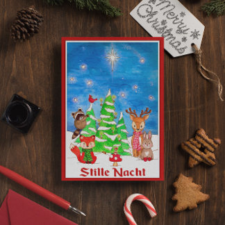 Tarjeta Festiva Woodland Animals Christmas Tree Stille Nacht