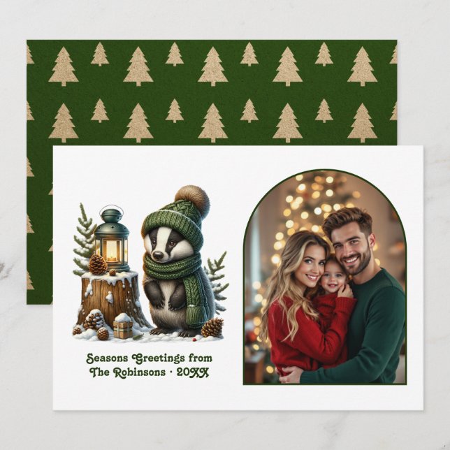 Tarjeta Festiva Woodland Badger Cozy Forest Christmas Magic Photo (Anverso / Reverso)