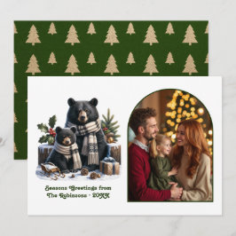 Tarjeta Festiva Woodland Bear Family Cozy Forest Christmas Photo