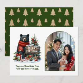 Tarjeta Festiva Woodland Bear Rustic Forest Christmas Magic Photo