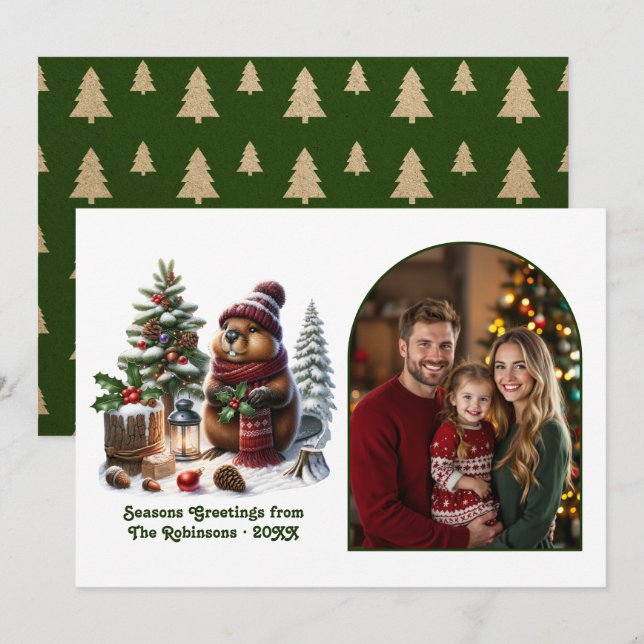 Tarjeta Festiva Woodland Beaver Cozy Forest Christmas Magic Photo (Anverso / Reverso)