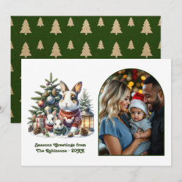 Tarjeta Festiva Woodland Bunny Family Cozy Forest Christmas Photo