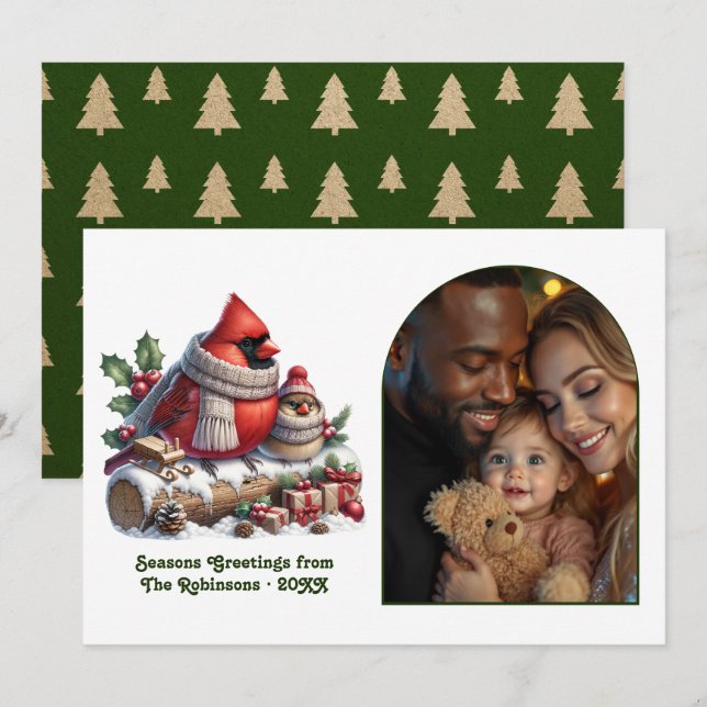 Tarjeta Festiva Woodland Cardinal Cozy Forest Christmas Photo (Anverso / Reverso)