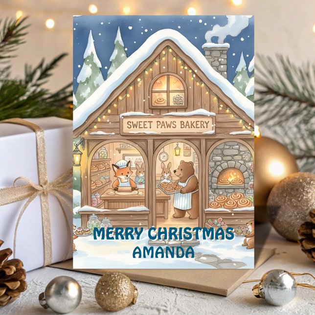 Tarjeta Festiva Woodland Christmas Bakery Kids Card (Subido por el creador)