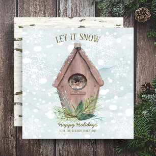 Tarjeta Festiva Woodland de invierno rústico Dejar Que Nieva Ave