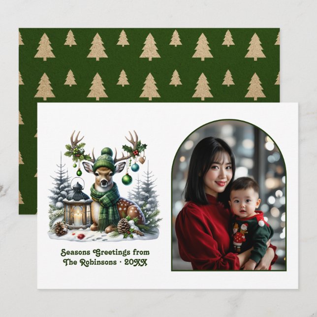 Tarjeta Festiva Woodland Deer Rustic Christmas Forest Animal Photo (Anverso / Reverso)
