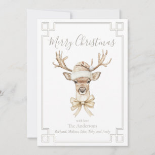 Tarjeta Festiva Woodland Deer Santa Hat