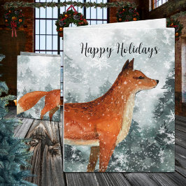Tarjeta Festiva Woodland Forest Red Fox Happy Holiday Card