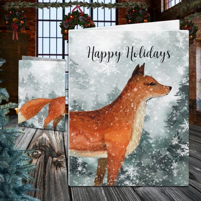 Tarjeta Festiva Woodland Forest Red Fox Happy Holiday Card (Woodland Forest Red Fox Happy Holiday Wraparound Graphics Folded Christmas Card)