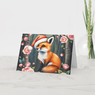 Tarjeta Festiva Woodland fox in Christmas hat holiday card