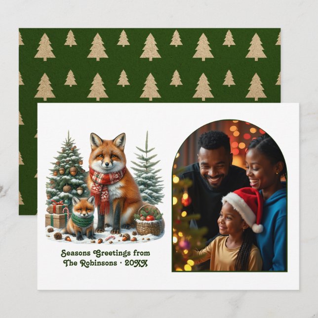 Tarjeta Festiva Woodland Fox Rustic Forest Christmas Photo (Anverso / Reverso)