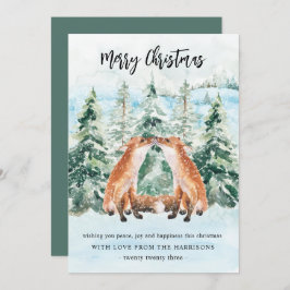 Tarjeta Festiva Woodland Fox Snowy Forest Cute Navidades