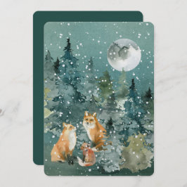 Tarjeta Festiva Woodland Foxes Mascota de familia nombra Navidades