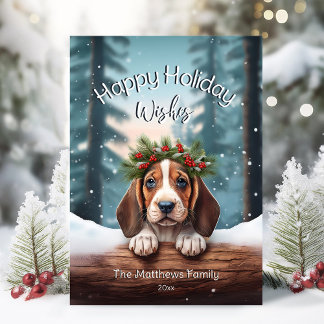 Tarjeta Festiva Woodland Happy Navidades quiere una cachorra de en