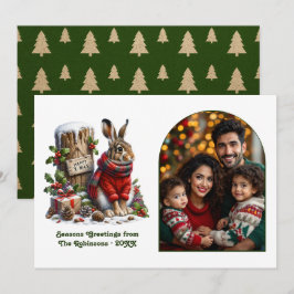 Tarjeta Festiva Woodland Hare Rustic Forest Cozy Christmas Photo