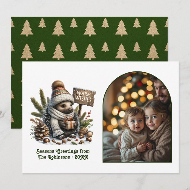 Tarjeta Festiva Woodland Hedgehog Cozy Forest Christmas Photo (Anverso / Reverso)
