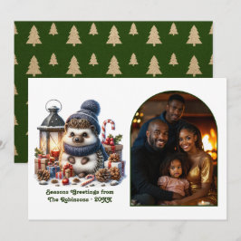 Tarjeta Festiva Woodland Hedgehog Cozy Forest Christmas Photo