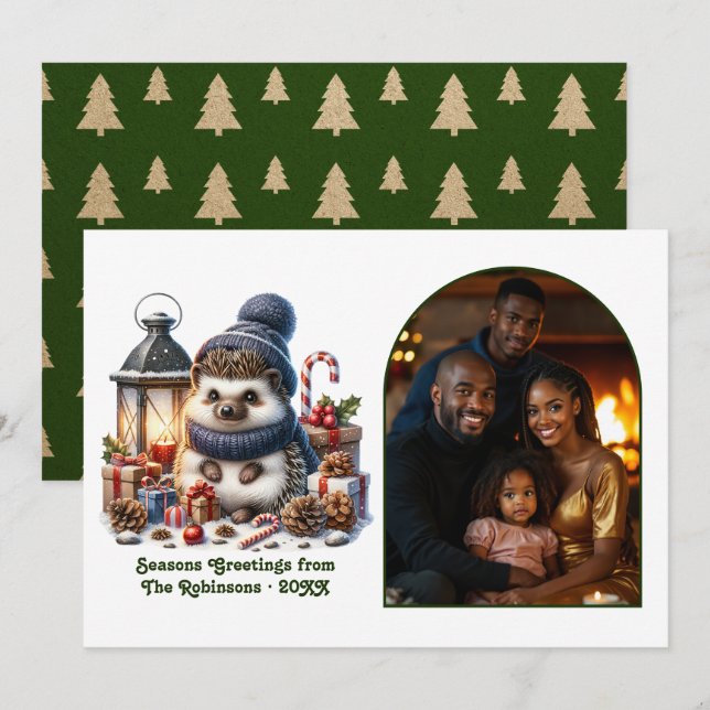 Tarjeta Festiva Woodland Hedgehog Cozy Forest Christmas Photo (Anverso / Reverso)