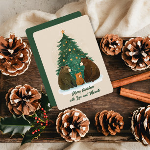 Tarjeta Festiva Woodland lleva Navidades de Encanto Snowy Tree Sta