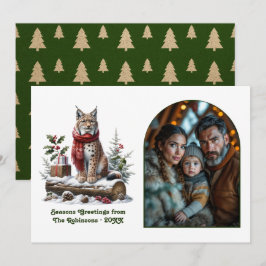 Tarjeta Festiva Woodland Lynx Rustic Forest Christmas Photo