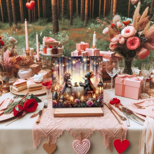 Tarjeta Festiva Woodland Mouse Fiesta romántico del té Valentine (Subido por el creador)