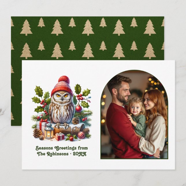 Tarjeta Festiva Woodland Owl Cozy Forest Christmas Magic Photo (Anverso / Reverso)