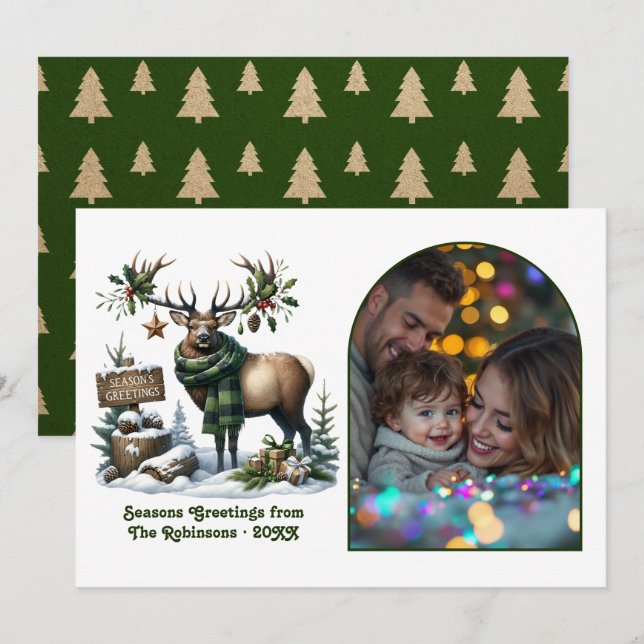 Tarjeta Festiva Woodland Reindeer Rustic Forest Christmas Photo (Anverso / Reverso)