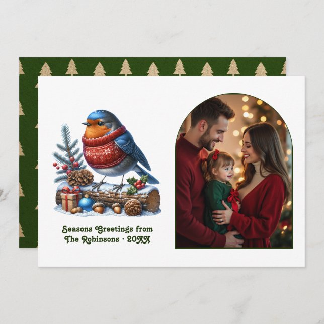 Tarjeta Festiva Woodland Robin Cozy Forest Christmas Magic Photo (Anverso / Reverso)