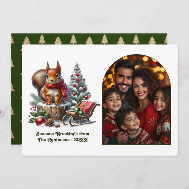 Tarjeta Festiva Woodland Squirrel Festive Forest Christmas Photo (Anverso / Reverso)