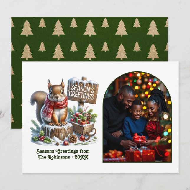 Tarjeta Festiva Woodland Squirrel Rustic Forest Christmas Photo (Anverso / Reverso)