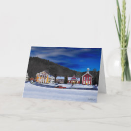 Tarjeta Festiva Woodstock Vermont en una noche de invierno