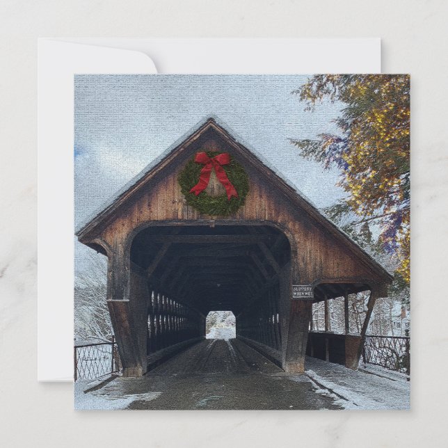 Tarjeta Festiva Woodstock Vermont Snowy Holiday (Anverso)
