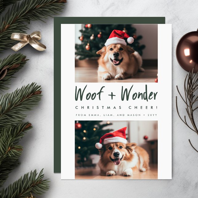 Tarjeta Festiva Woof + Wonder Cheer Funny Mascota Dog Photo Navida (Subido por el creador)