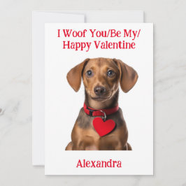 Tarjeta Festiva Woof You/Be My/Happy Valentine Dachshund Puppy