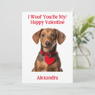 Tarjeta Festiva Woof You/Be My/Happy Valentine Dachshund Puppy