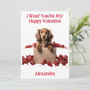 Tarjeta Festiva Woof You/Be My/Happy Valentine Dachshund Puppy