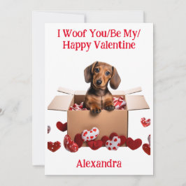 Tarjeta Festiva Woof You/Be My/Happy Valentine Dachshund Puppy