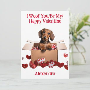 Tarjeta Festiva Woof You/Be My/Happy Valentine Dachshund Puppy