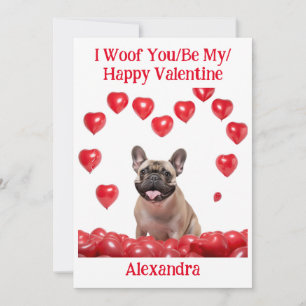 Tarjeta Festiva Woof You/Be My/Happy Valentine French Bulldog Card
