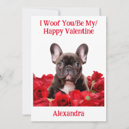 Tarjeta Festiva Woof You/Be My/Happy Valentine French Bulldog Card