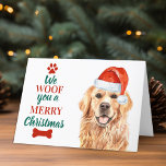 Tarjeta Festiva Woof You Merry Christmas Cute Dog Golden Retriever<br><div class="desc">¡Te queremos una Feliz Navidad! Añade un poco de humor y envía bonitos deseos de vacaciones festivas con esta adorable y divertida tarjeta de Navidades Golden Retriever . Personaliza con tu mensaje y nombre, o elimina a la escritura a mano . Esta tarjeta de navidades recuperadores de oro... será la...</div>