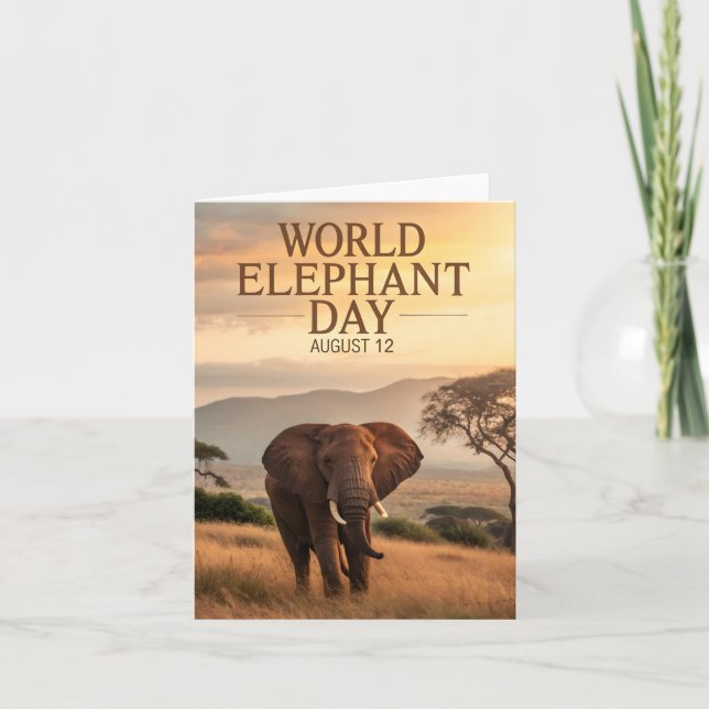 Tarjeta Festiva World Elephant Day African Savanna Art (Anverso)