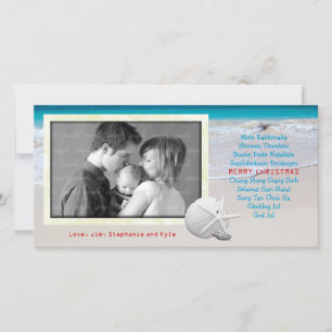 Tarjeta Festiva World Languages Merry Christmas Ocean Beach Card