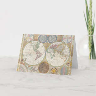 Tarjeta Festiva World Travel Map Antiguo Vintage