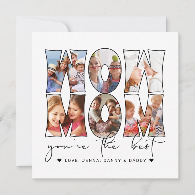 Tarjeta Festiva Wow Mamá cita vacaciones de Collage de fotos blanc (Anverso)