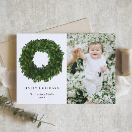 Tarjeta Festiva Wreath de Boxwood pintada a mano feliz foto de vac