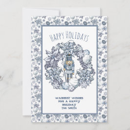 Tarjeta Festiva Wreath de cazadores de nueces de Navidades blancos
