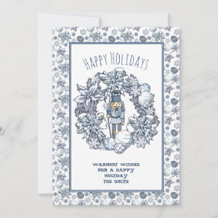 Tarjeta Festiva Wreath de cazadores de nueces de Navidades blancos