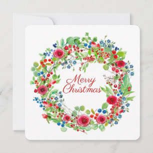 Tarjeta Festiva Wreath de color de agua Rosa para navidades