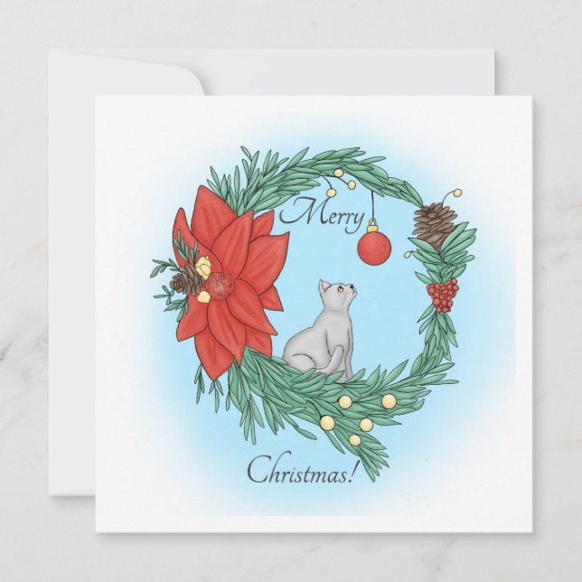 Tarjeta Festiva Wreath de gato (Anverso)